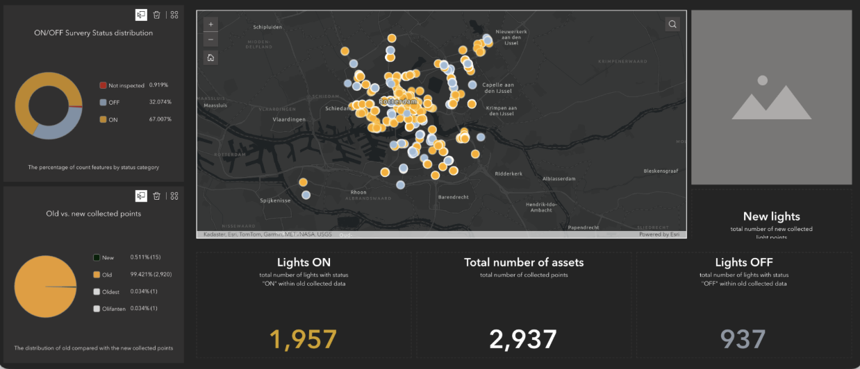 Dashboard met kaart en aan- en uitstatus van openbare verlichting