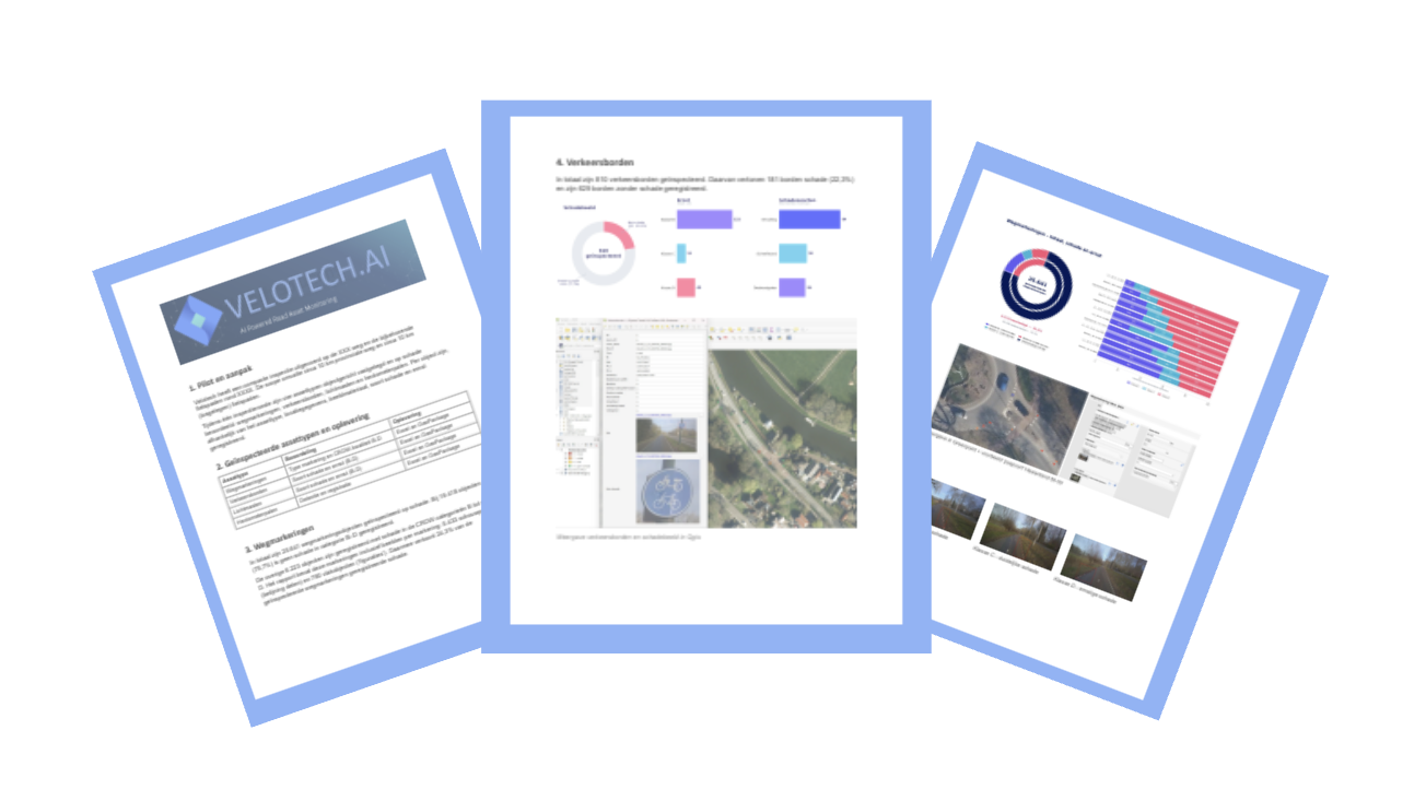 Voorbeeldpagina's uit een Velotech-inspectierapport
